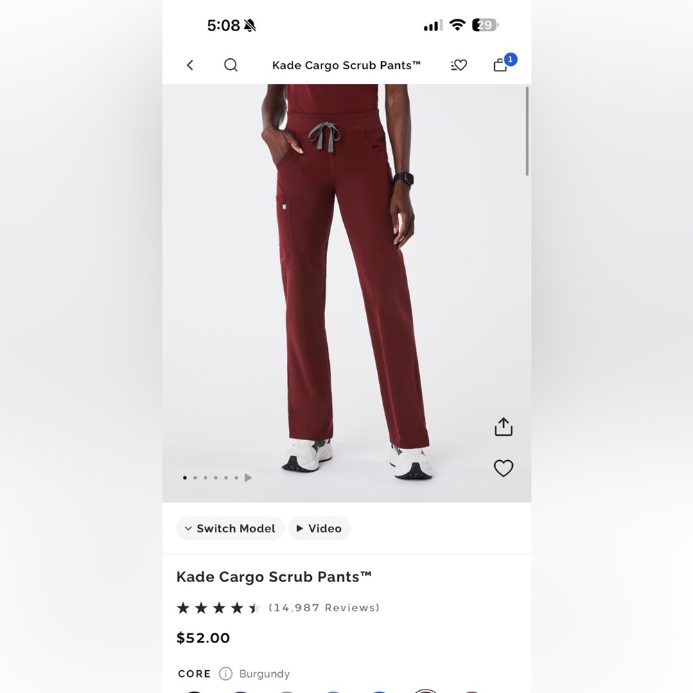 Figs Burgundy Kade Cargo Scrub Pants